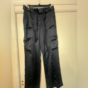 WHBM Navy Satin Cargo Pants